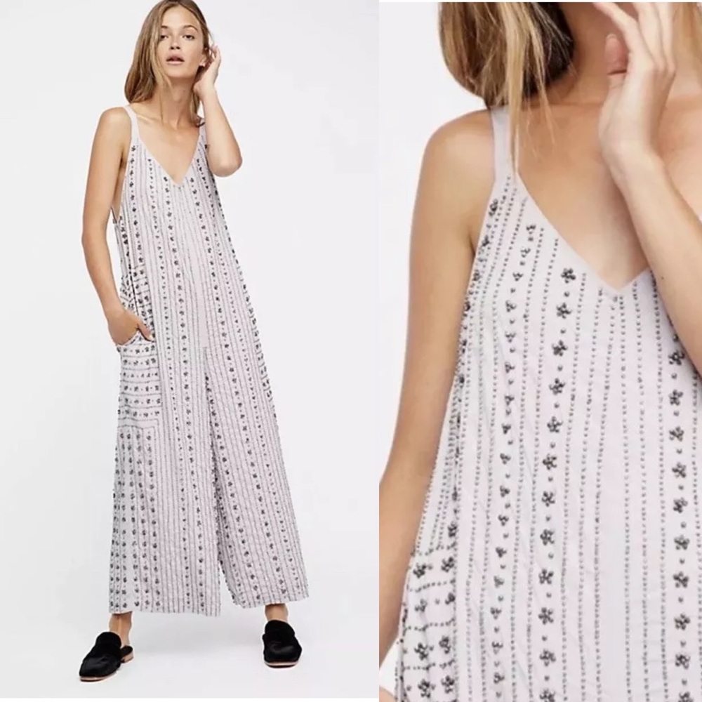Free People Grace beaded embellished wide jumpsuit